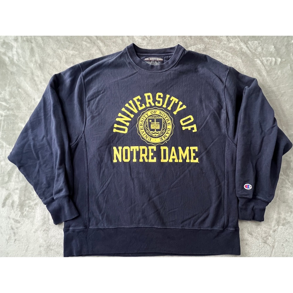 Champion Sweatshirt Mens Large Navy Blue Notre Dame Reverse Weave Pullover